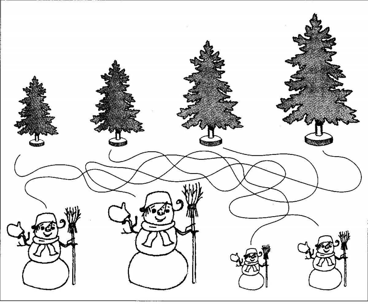 Playful coloring signs of winter for children