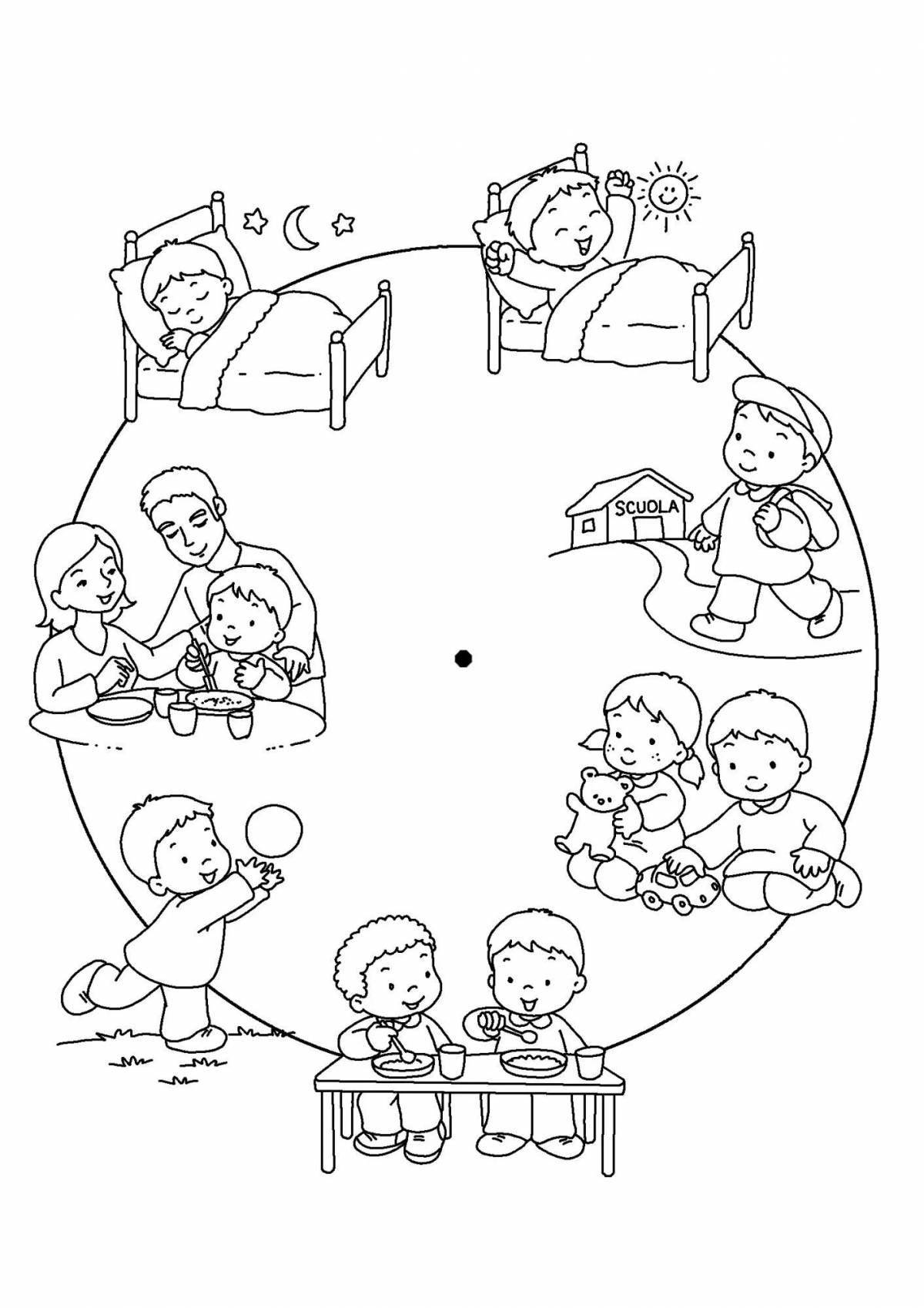 Color-explosive time of day coloring page for kids