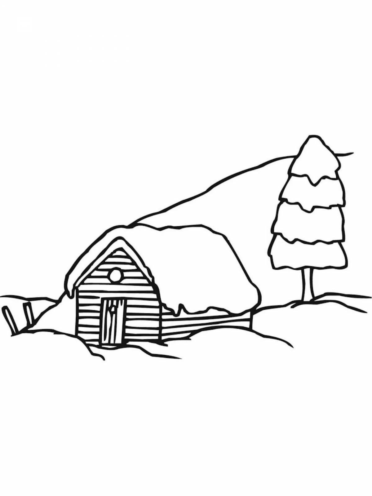 Coloring page magical village in winter