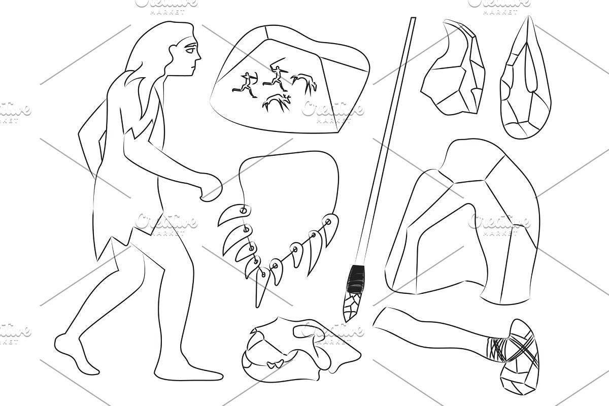Colorful prehistoric man coloring page for kids