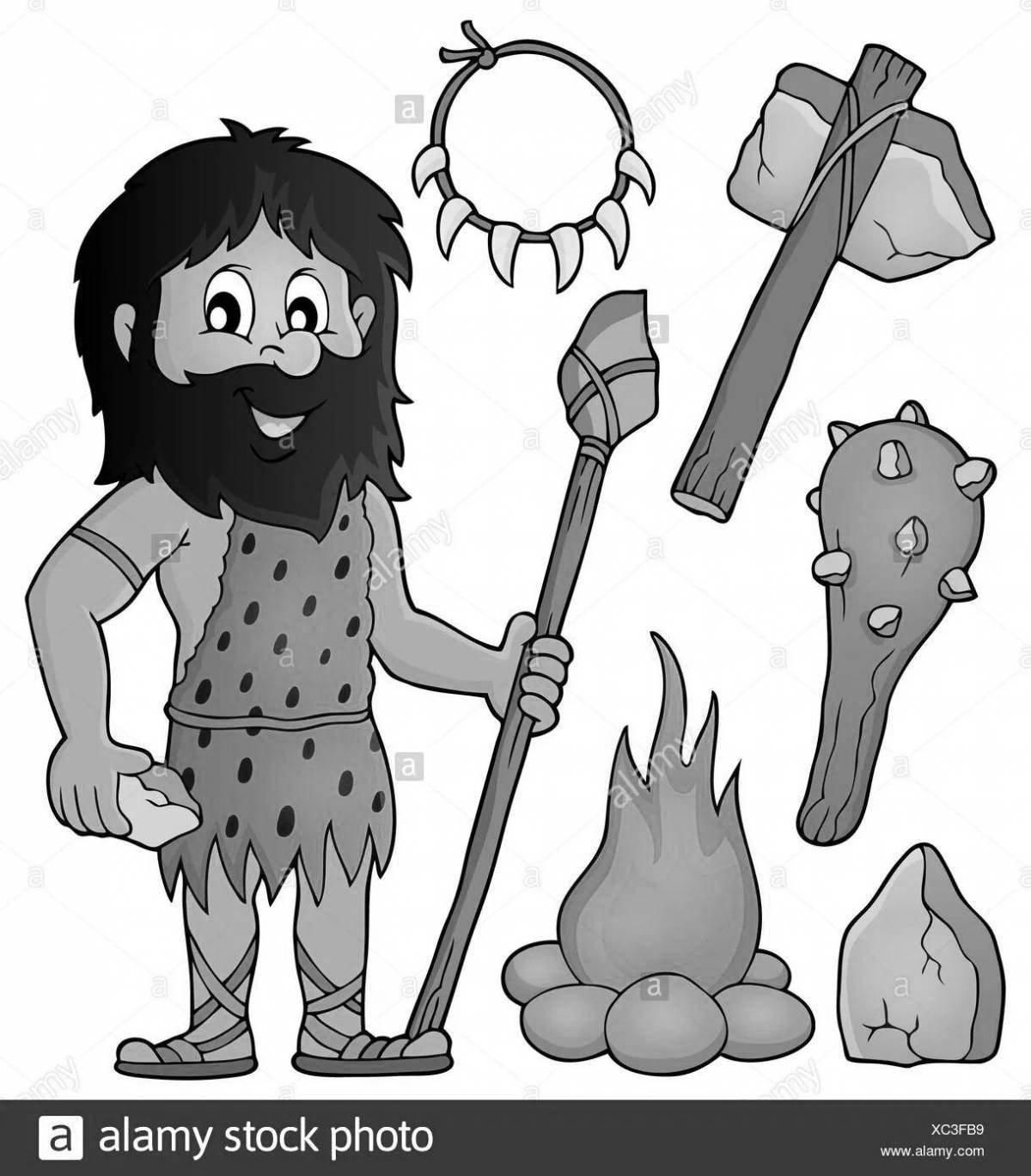 Coloring book cheerful primitive man for children