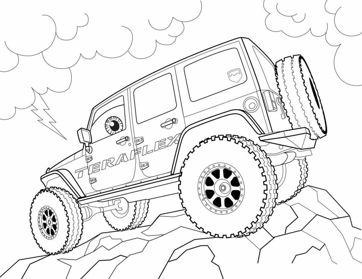 Stimulating car coloring pages for boys