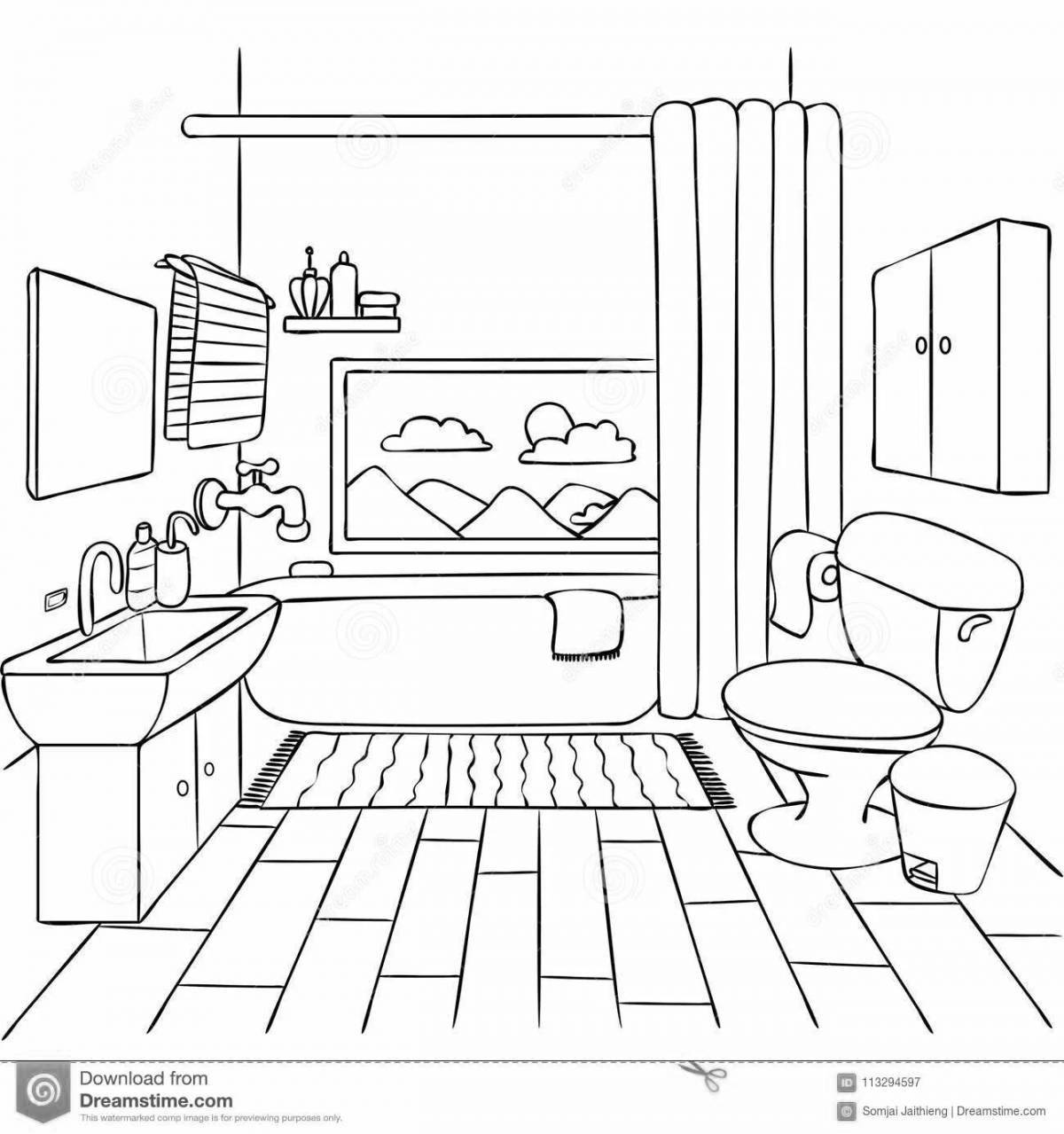 Playful bathroom coloring book for kids