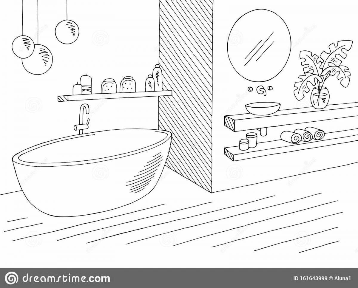 Living bathroom coloring book for kids