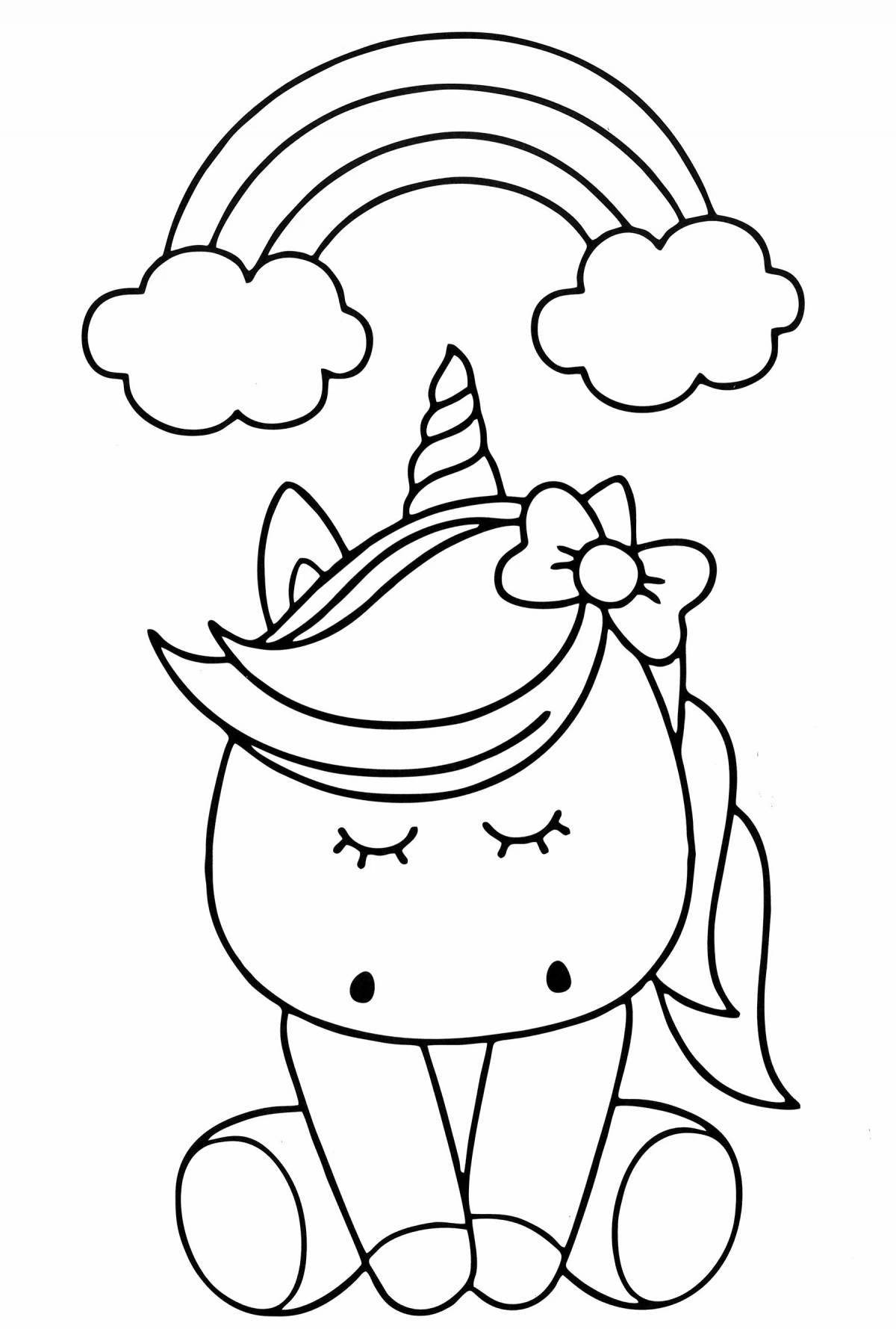 Coloring book fluffy unicorn for kids