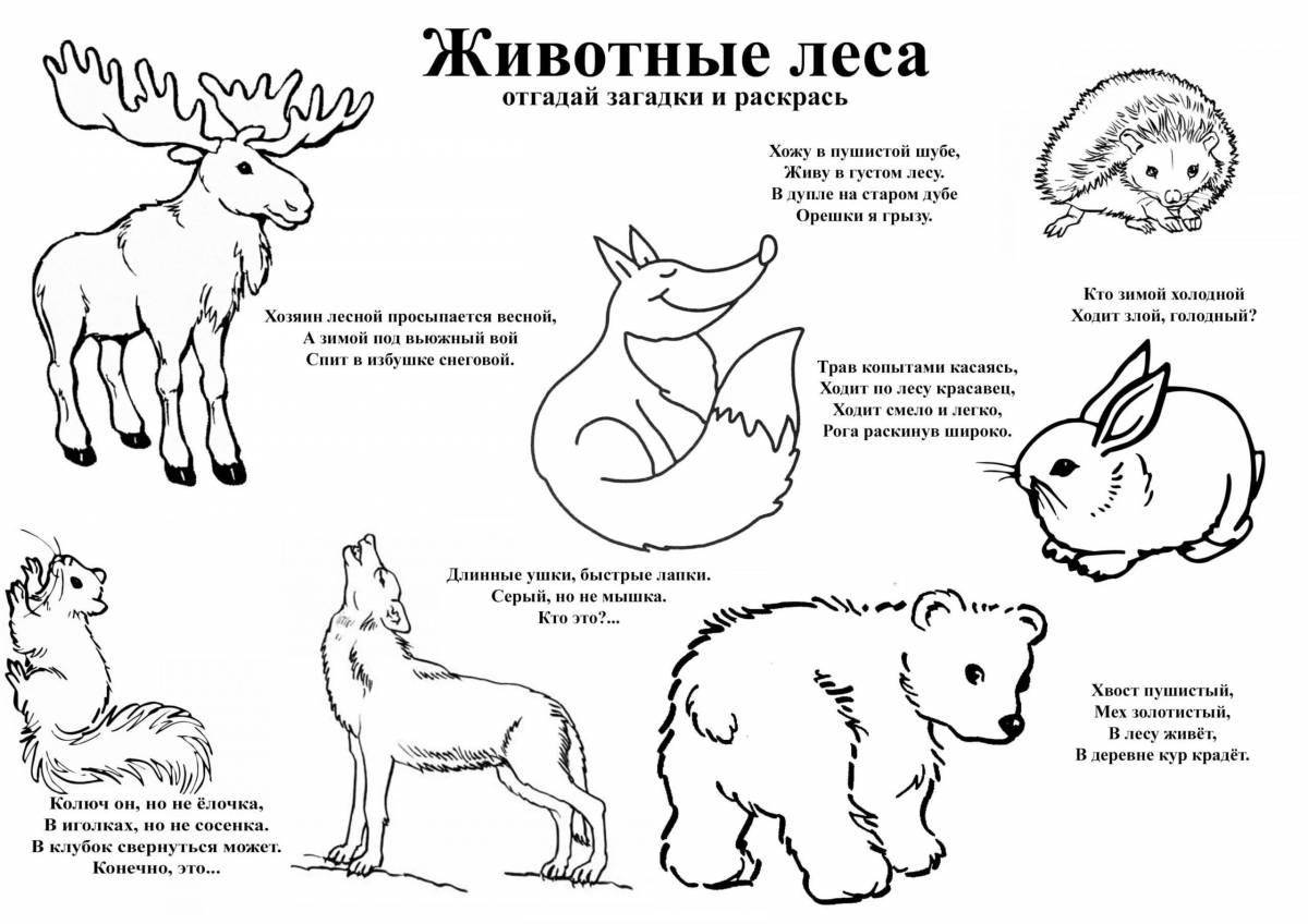 Большая страница раскраски лесных животных для детей