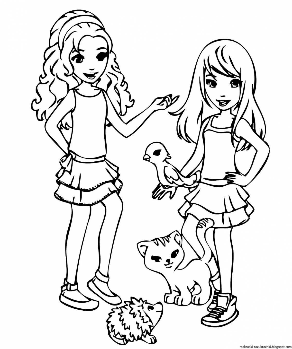 Colorful lego friends coloring page