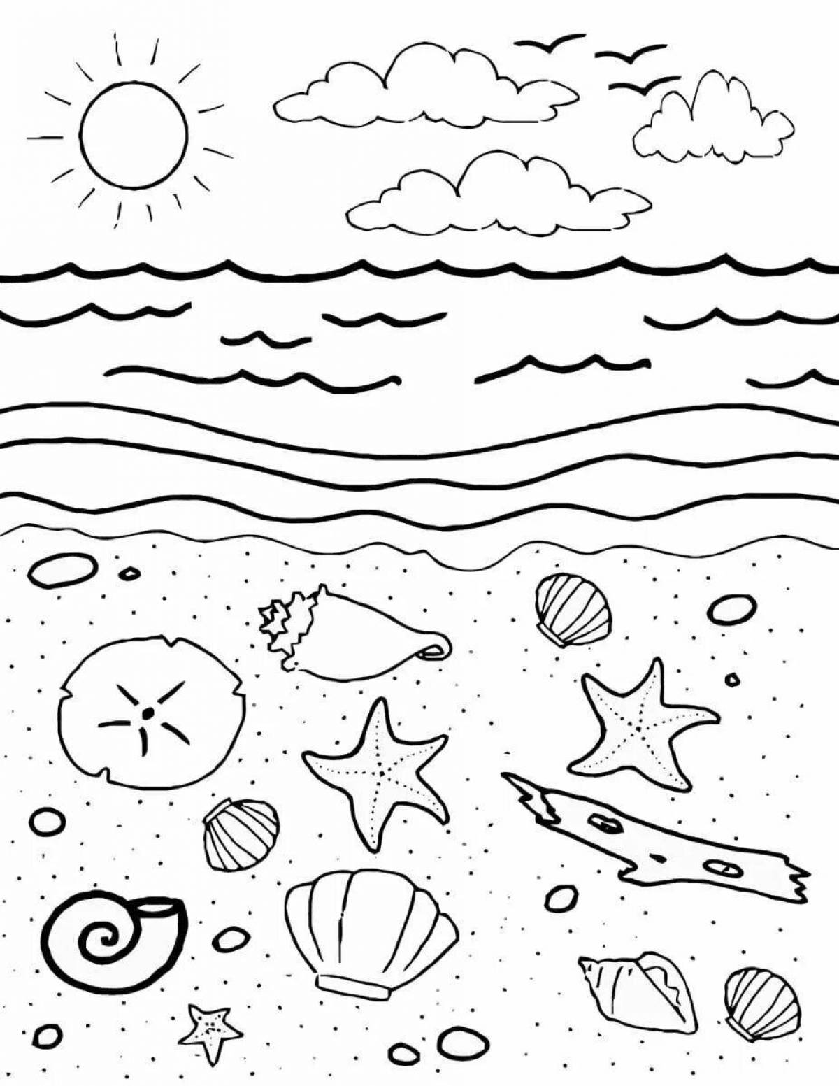 Busy beach and marine coloring