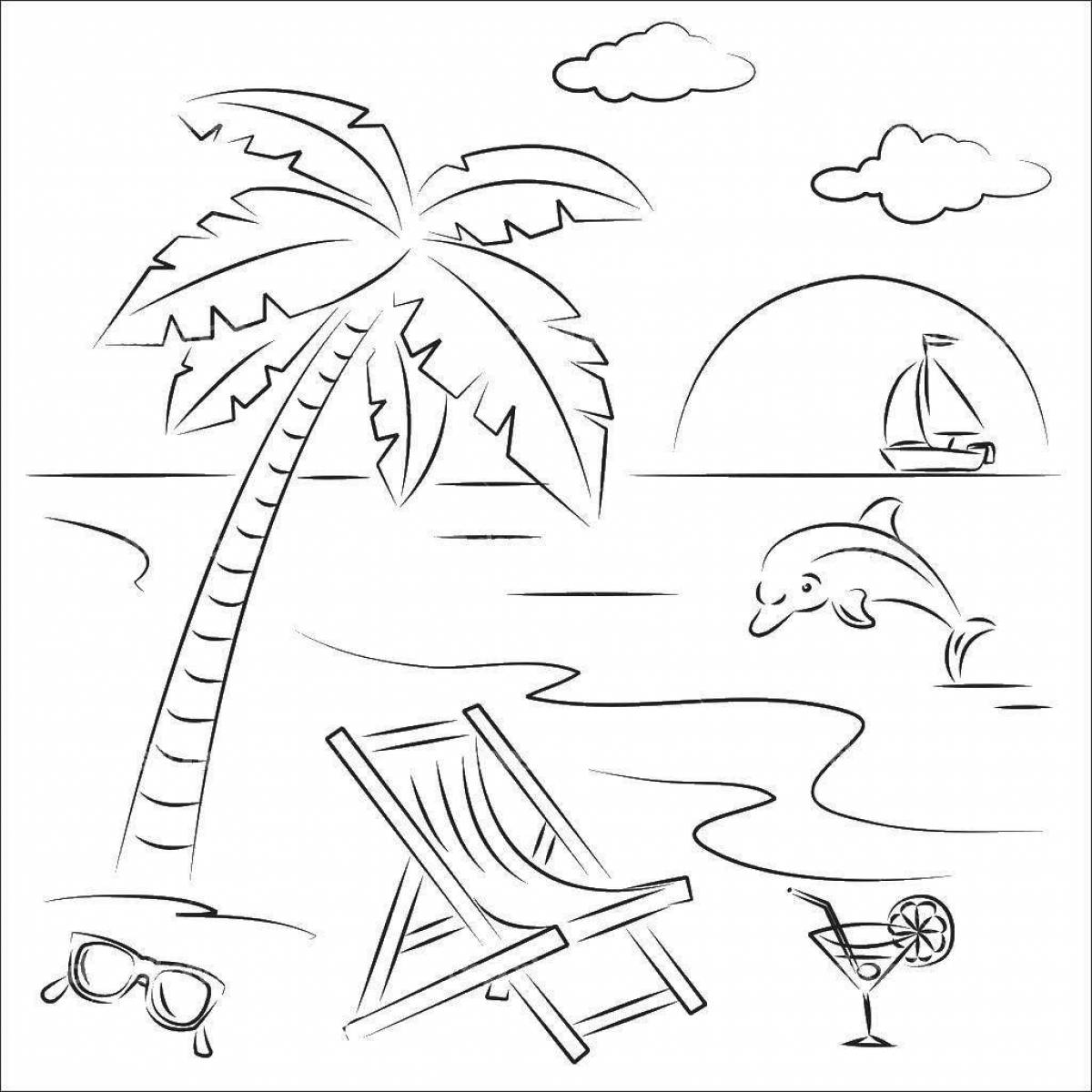 Coloring page beautiful beach and sea