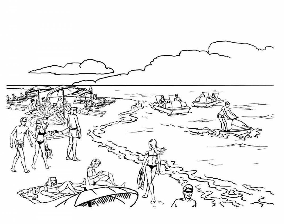 Relaxing beach and sea coloring page