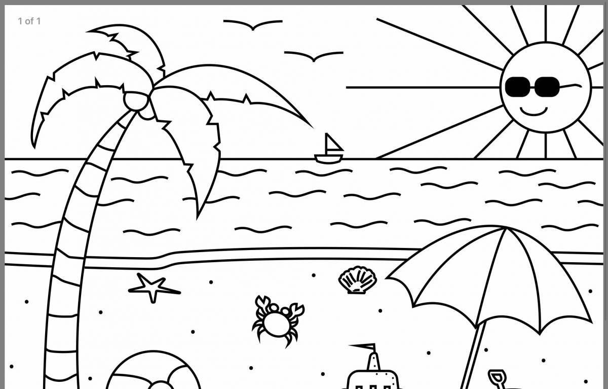 Photo Funny beach and sea coloring book