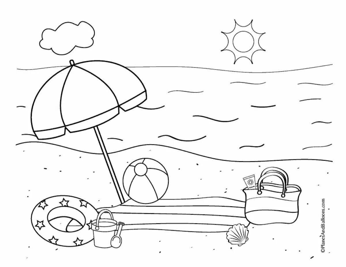Coloring book radiant beach and sea