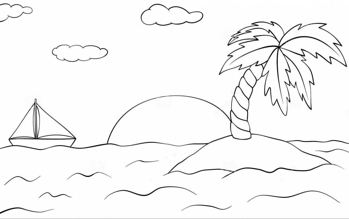 Blissful beach and sea coloring page