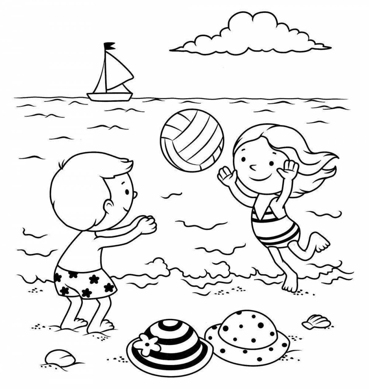 Calming beach and sea coloring page