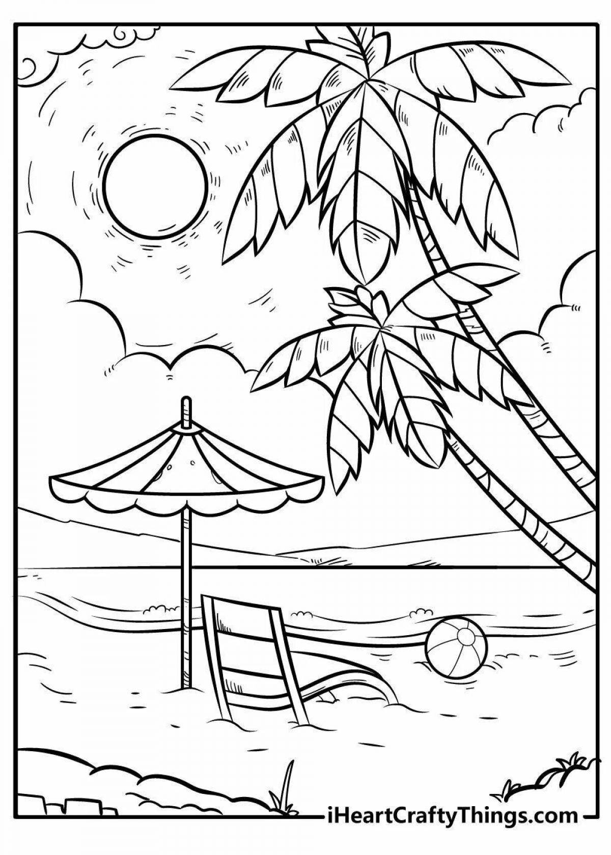 Coloring page mesmerizing beach and sea
