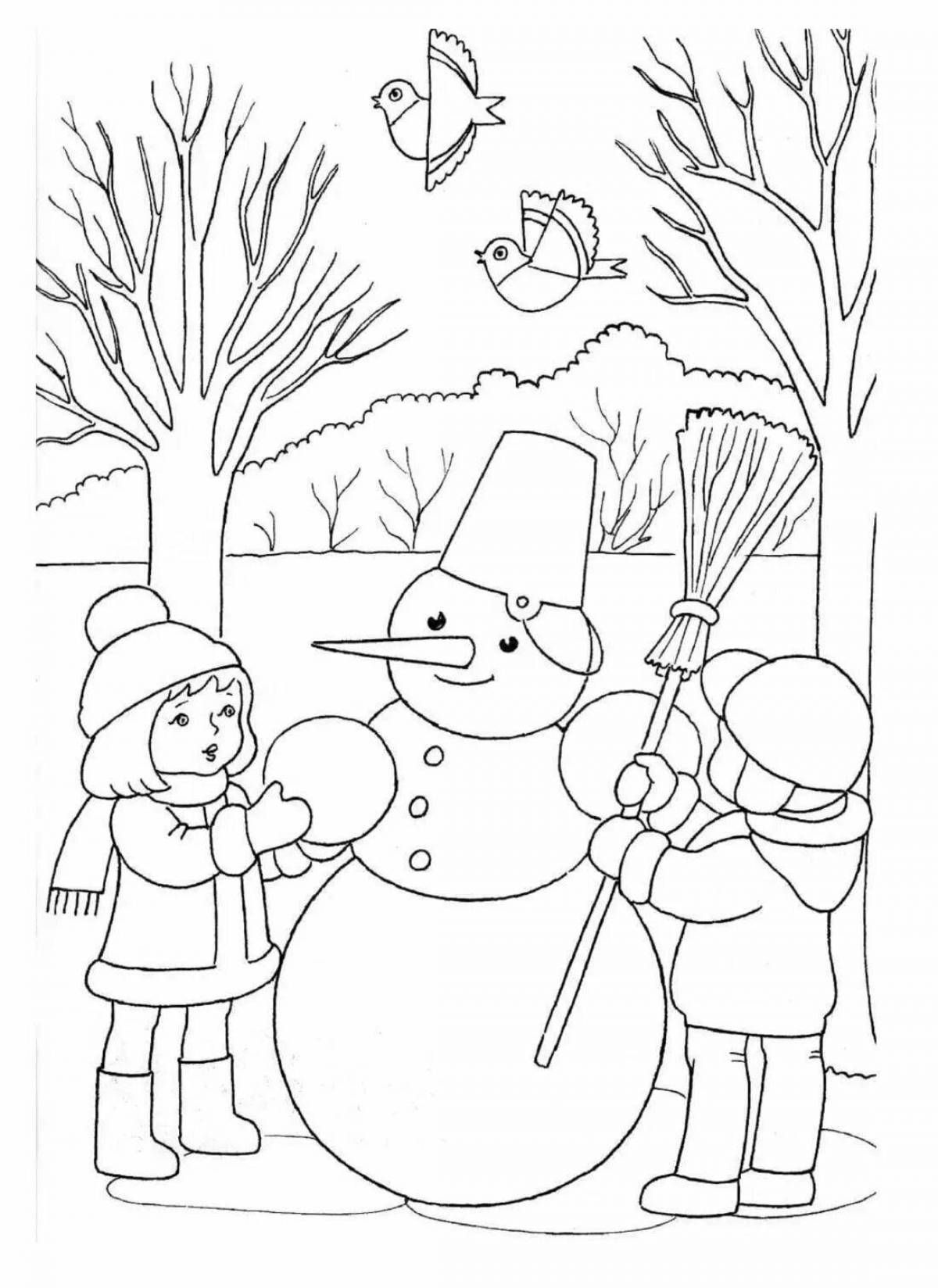 Winter animals coloring for schoolchildren