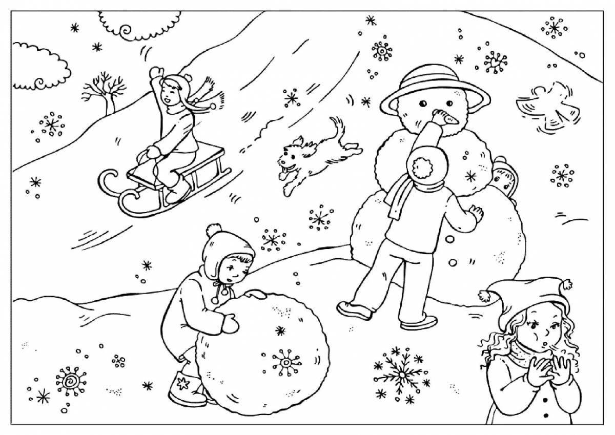 Coloring for winter trees for schoolchildren