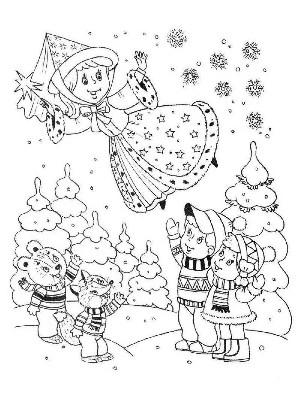 Sledding winter coloring for schoolchildren