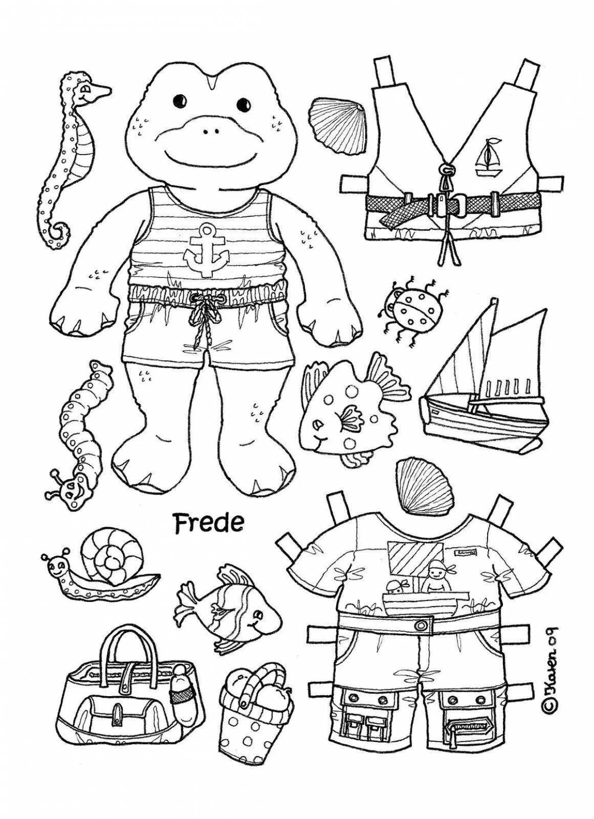 Fancy cat coloring pages with clothes to cut out