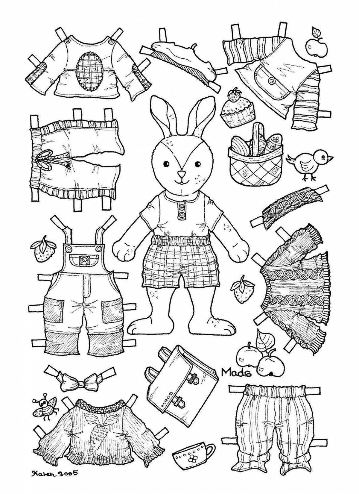 Funny cat coloring pages with clothes to cut out