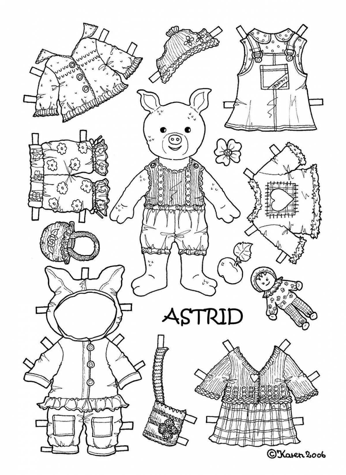 Lovely cat coloring pages with clothes to cut out