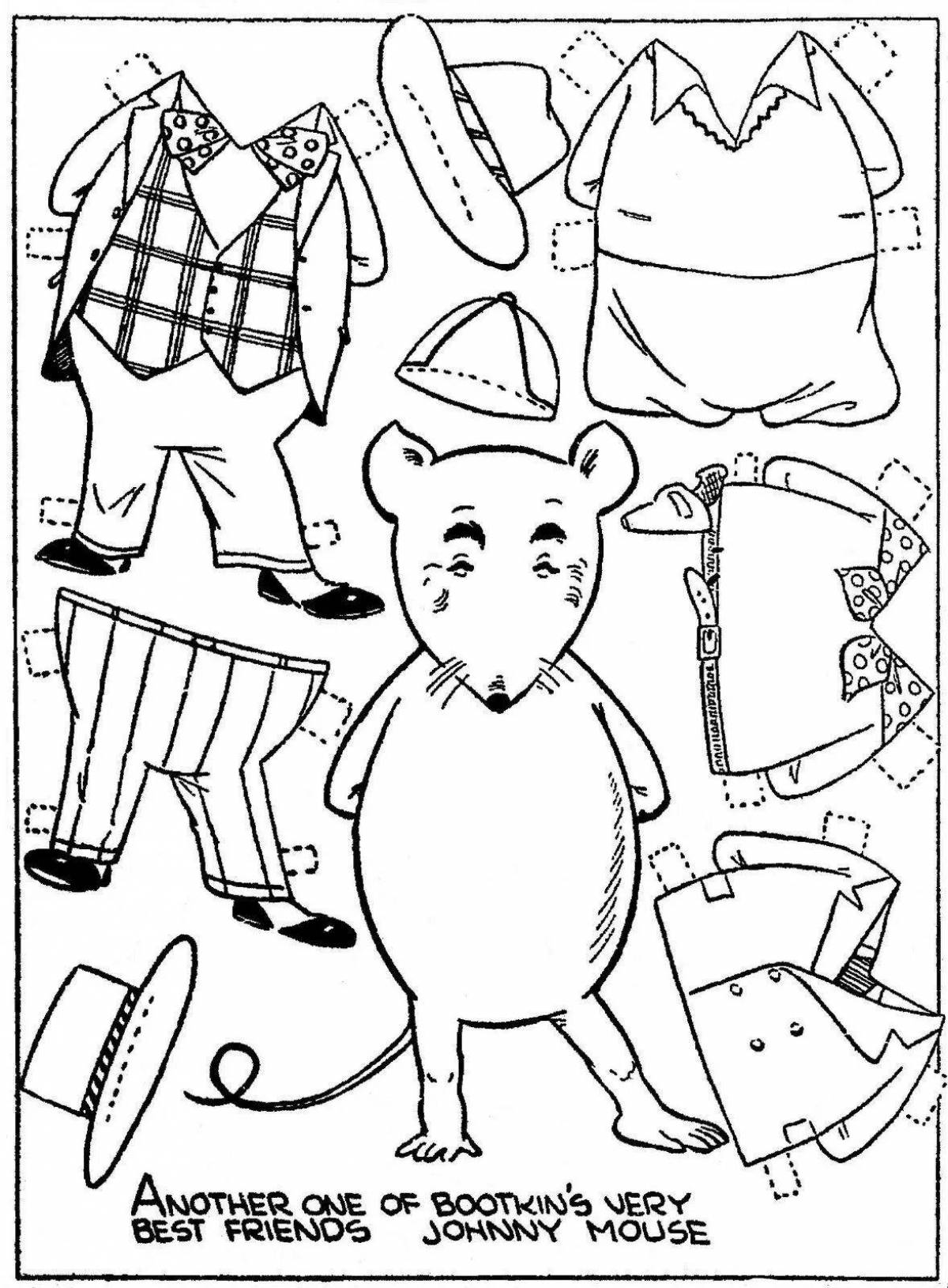 Coloring pages of a cat with clothes to cut out