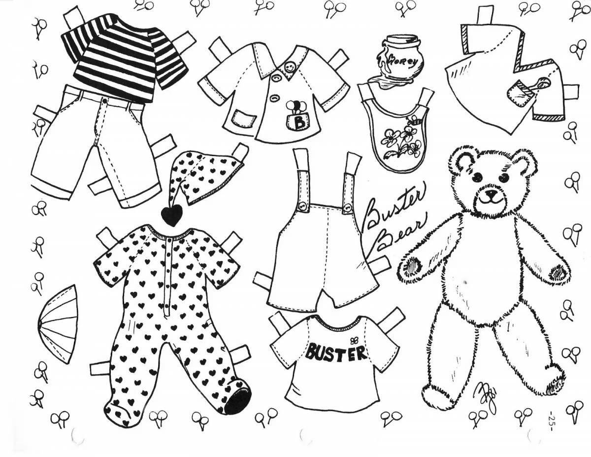Crazy cat coloring pages with clothes to cut out