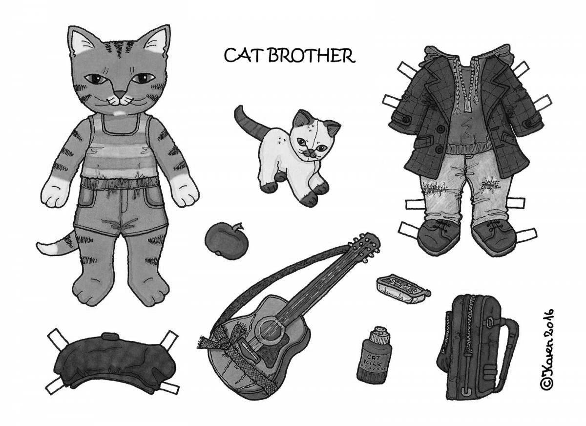 Color-lush coloring page cats with clothes to cut out