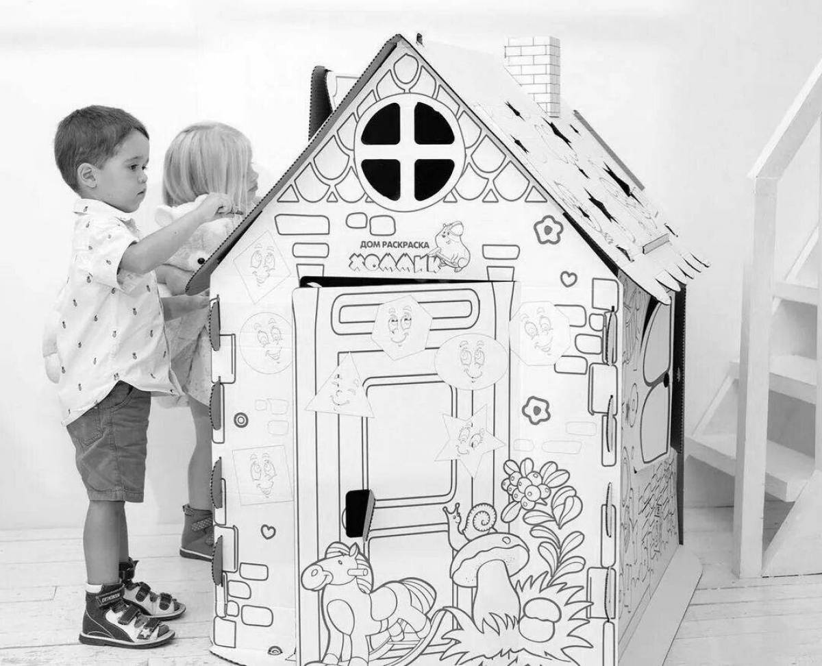 Красочный картонный домик раскраски для дошкольников