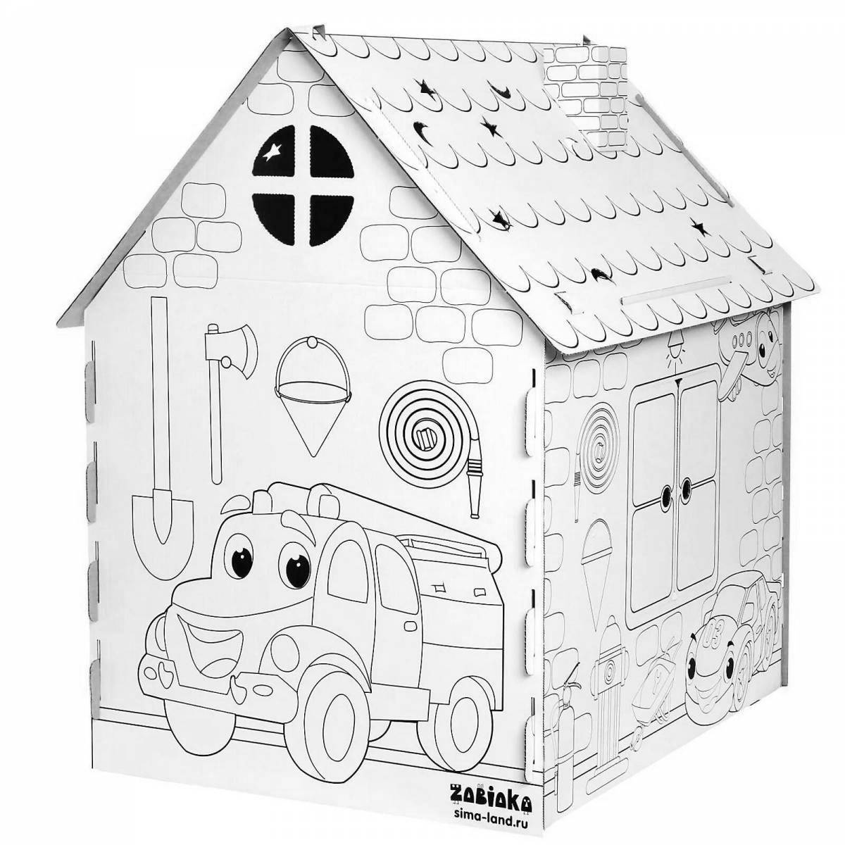 Цветная раскраска картонного домика для малышей
