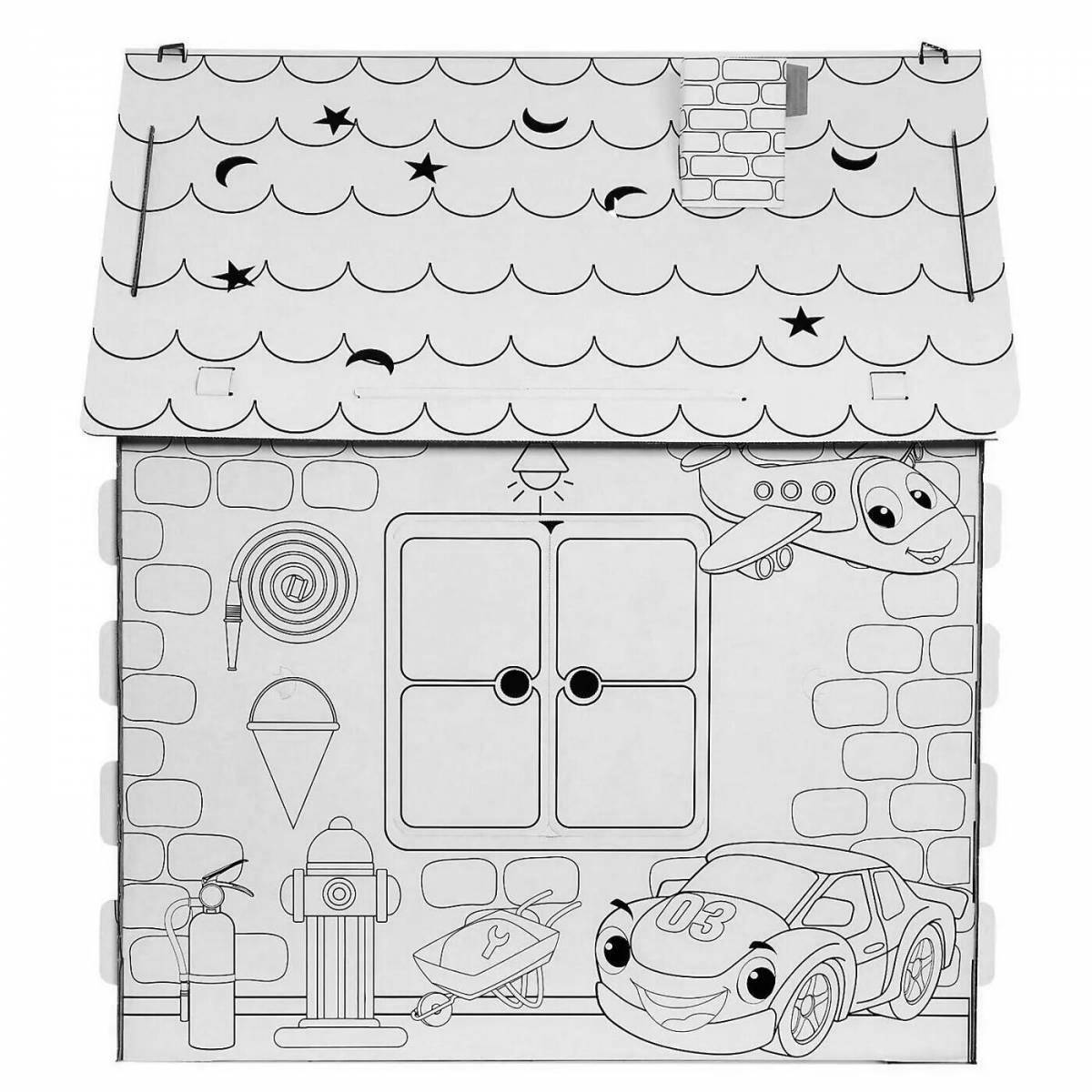 Colorful cardboard house coloring for the little ones