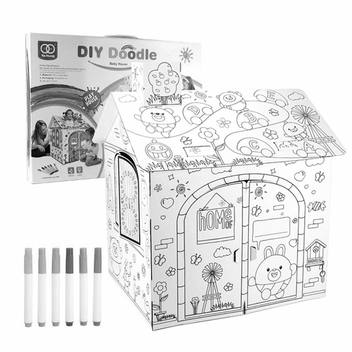 Coloring page of cardboard house for preschoolers