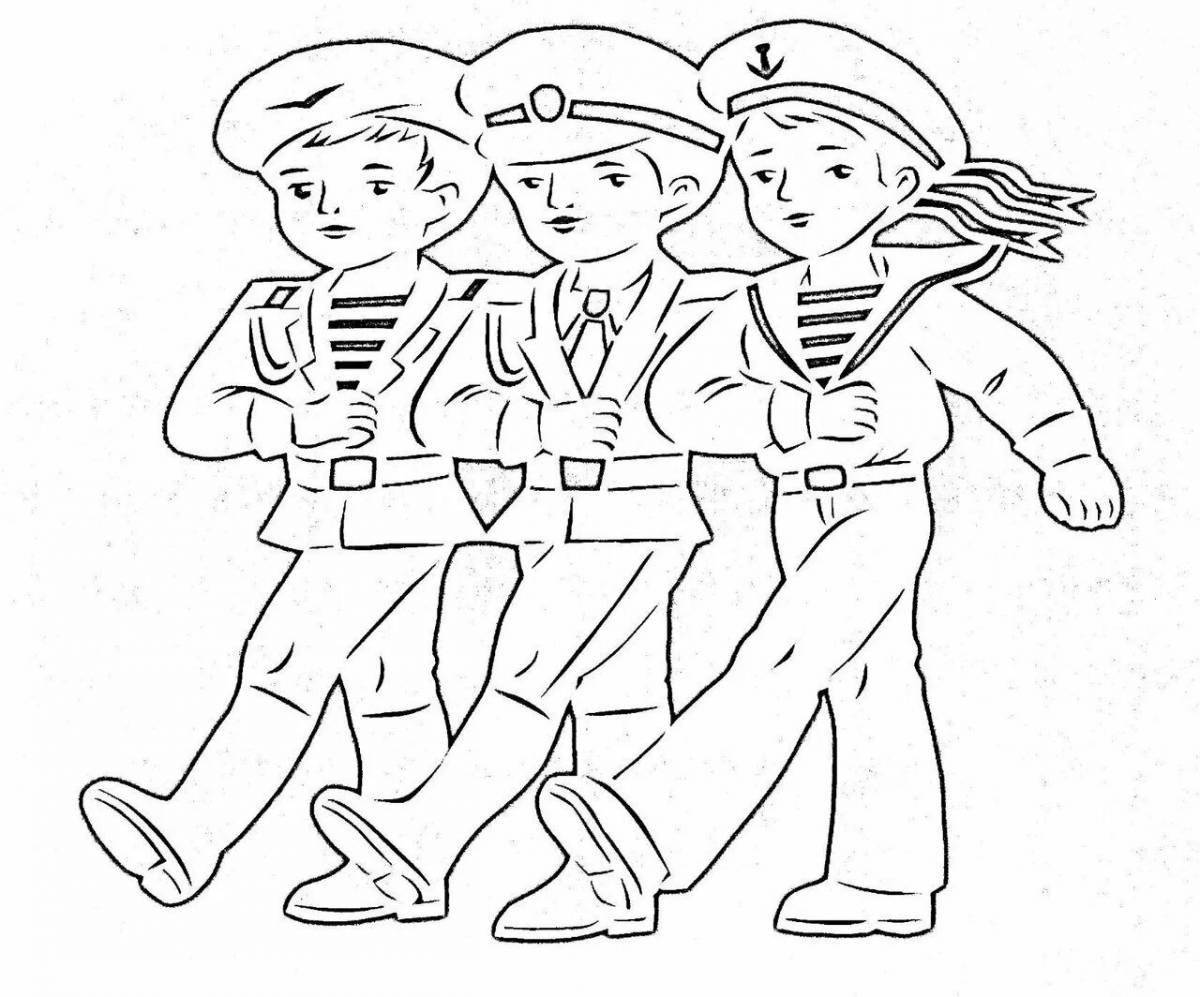 Colourful soldier coloring for kids