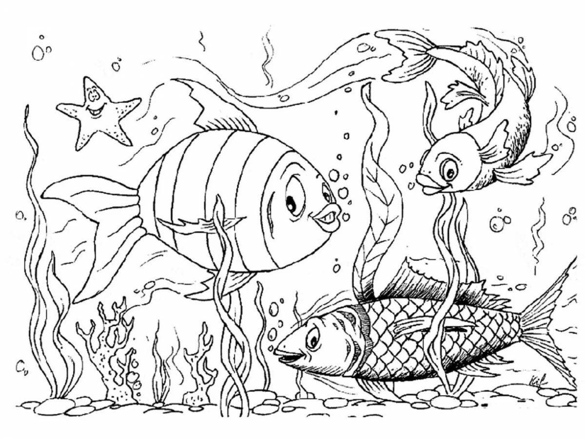 Interesting coloring pages with fish for children 6-7 years old