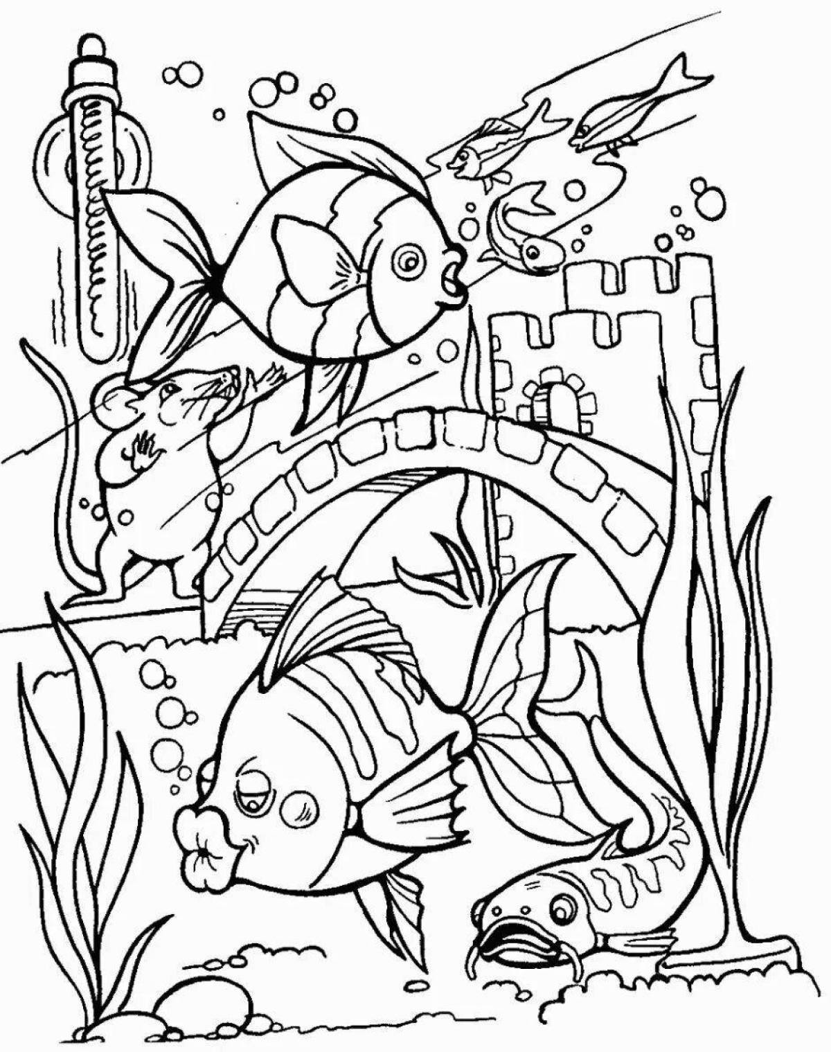 Live fish coloring book for children 6-7 years old