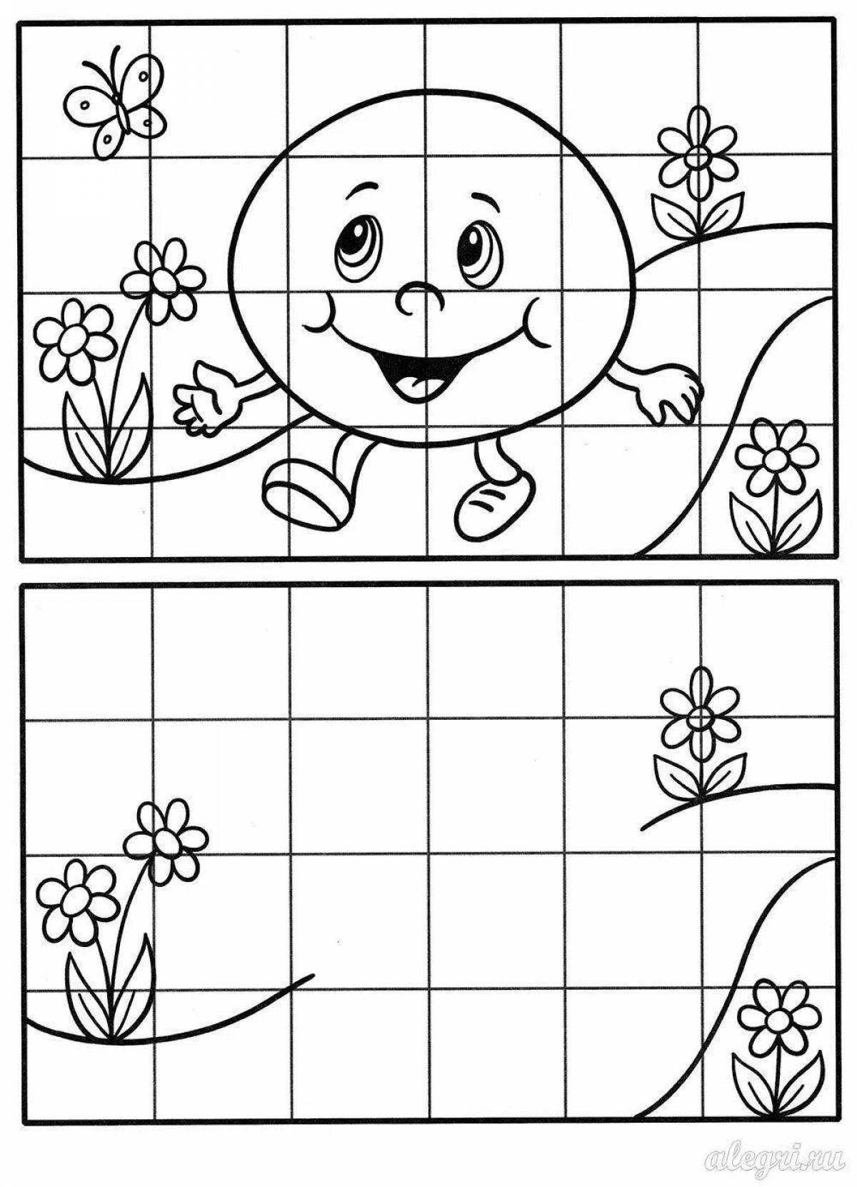 Coloring book funny kolobok for children 6-7 years old