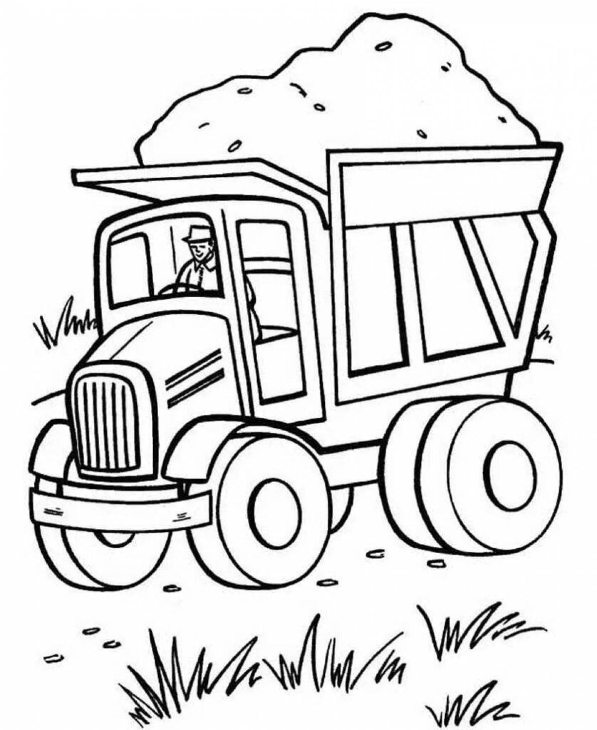 Colorful dump truck coloring page for kids
