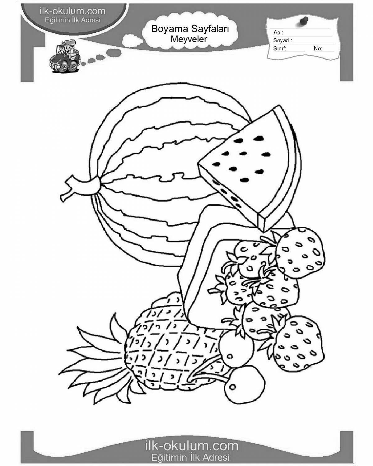 Amazing fruit coloring pages for 5-6 year olds