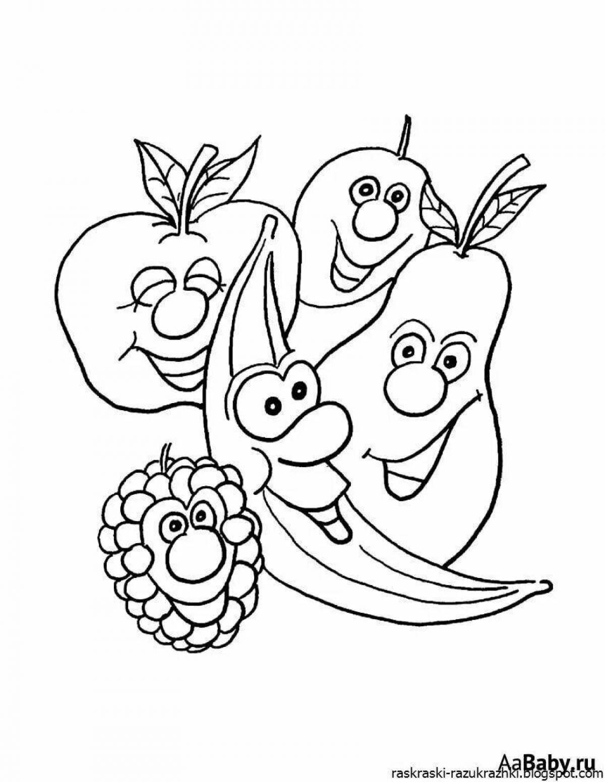 Colorful and entertaining coloring pages with fruits for children 5-6 years old