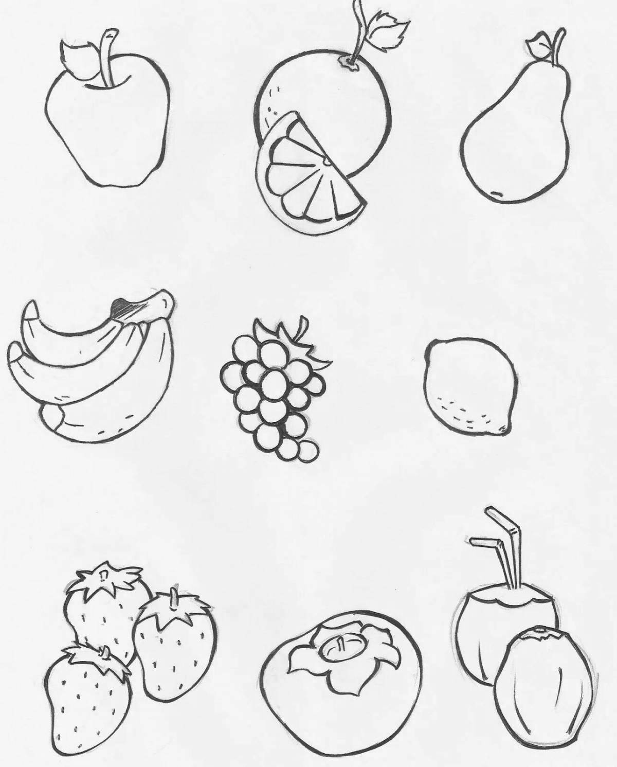 Colorful and bright coloring pages with fruits for children 5-6 years old