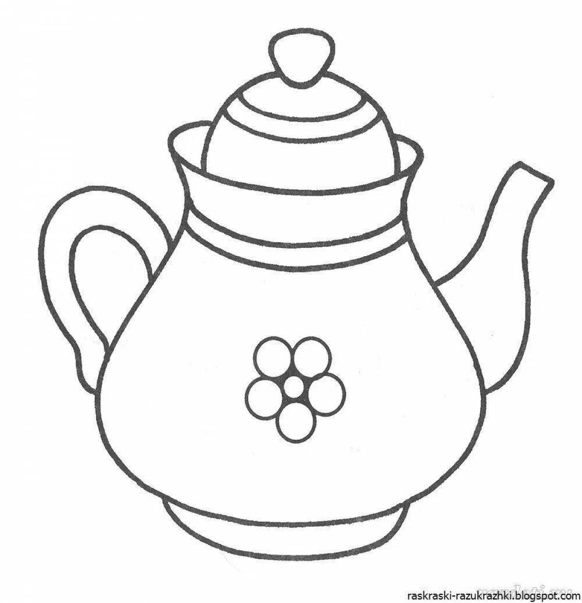 Fun coloring teapot for preschoolers 3-4 years old