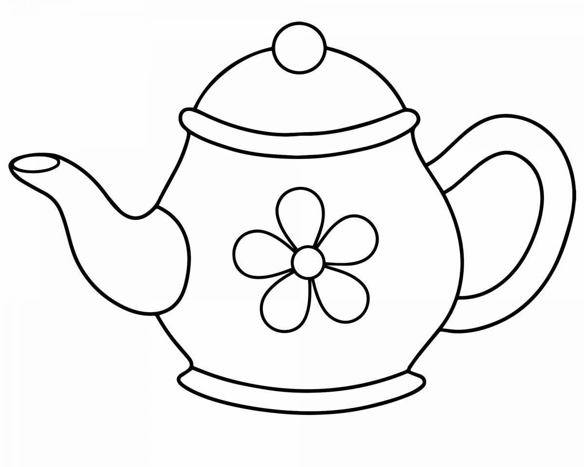 Cute teapot coloring page for 3-4 year olds