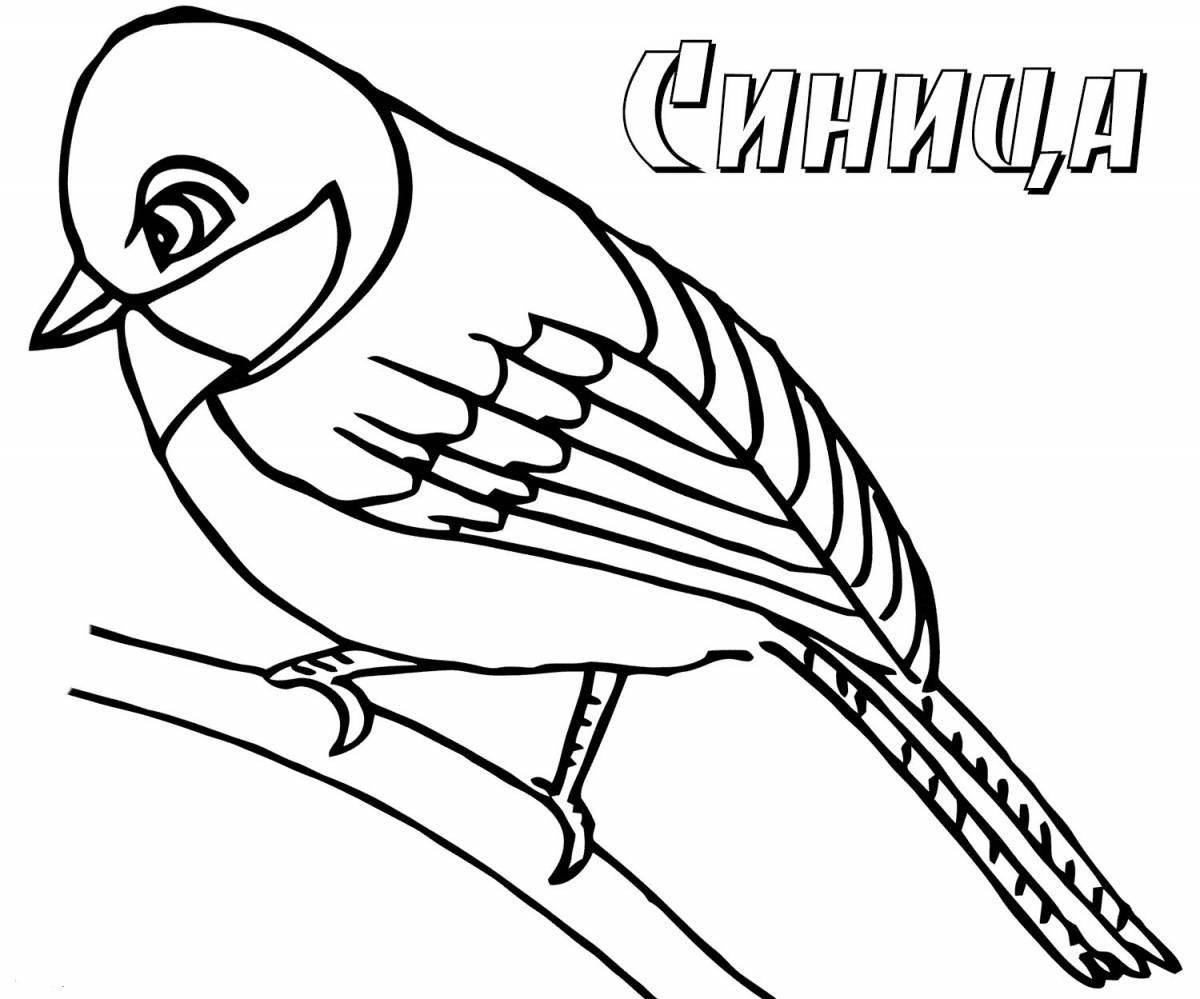 Coloring page joyful titmouse for children 2-3 years old