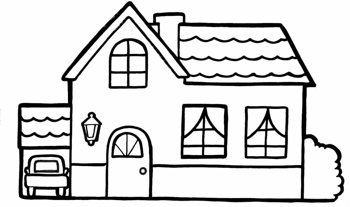 Colouring a cheerful house for children 2-3 years old