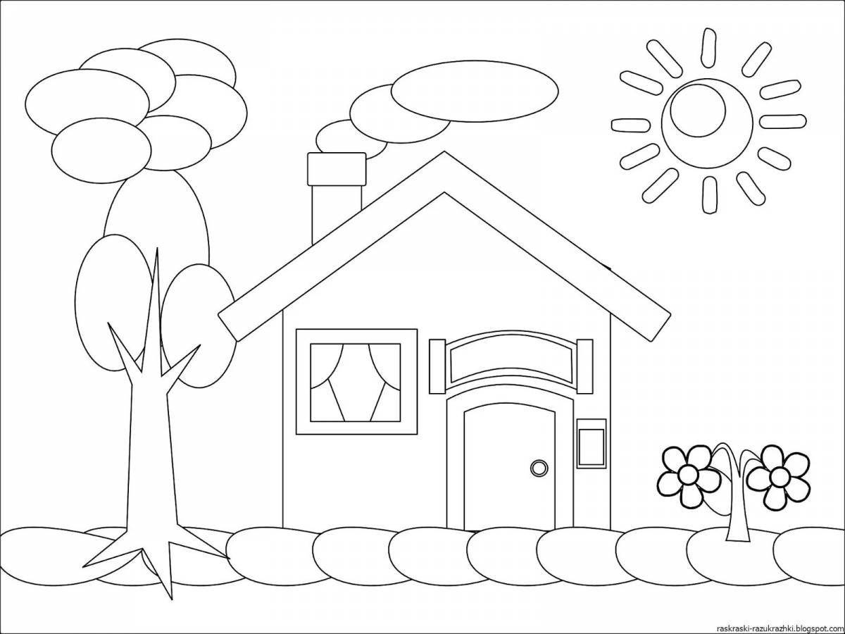 Coloring house with colorful splashes for children 2-3 years old