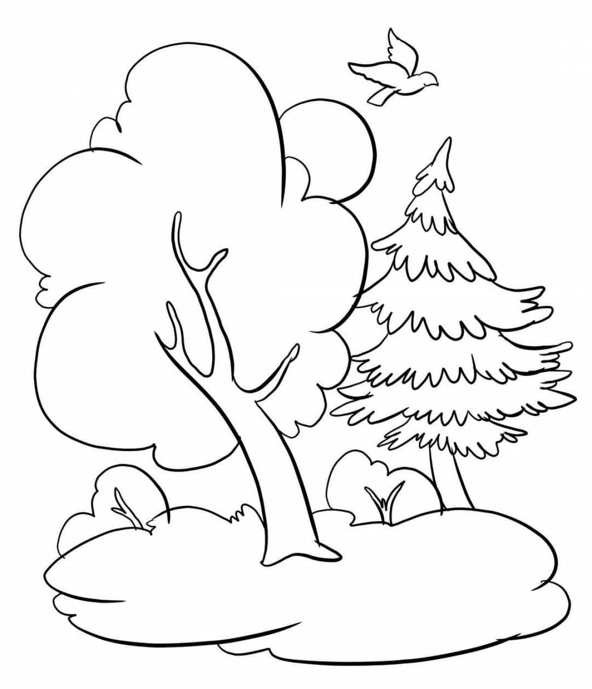 Glittering tree coloring page for 6-7 year olds