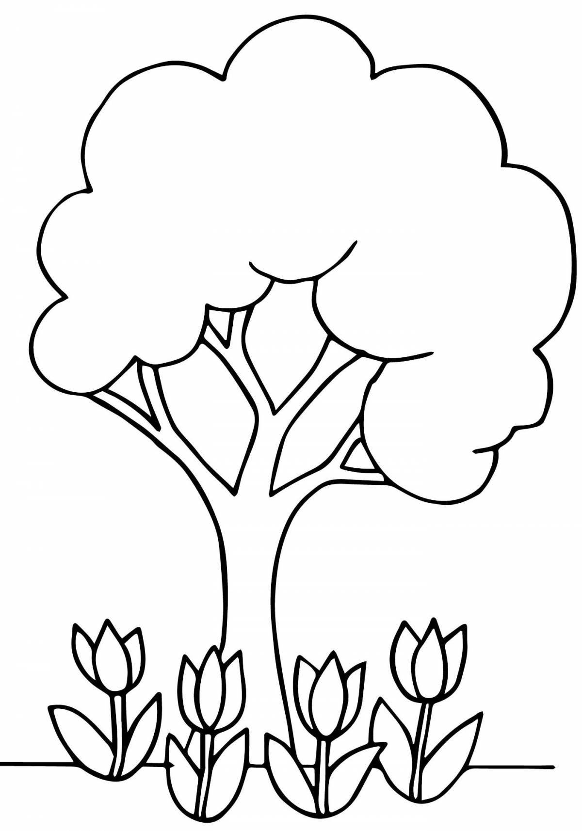 Bold tree coloring page for 6-7 year olds