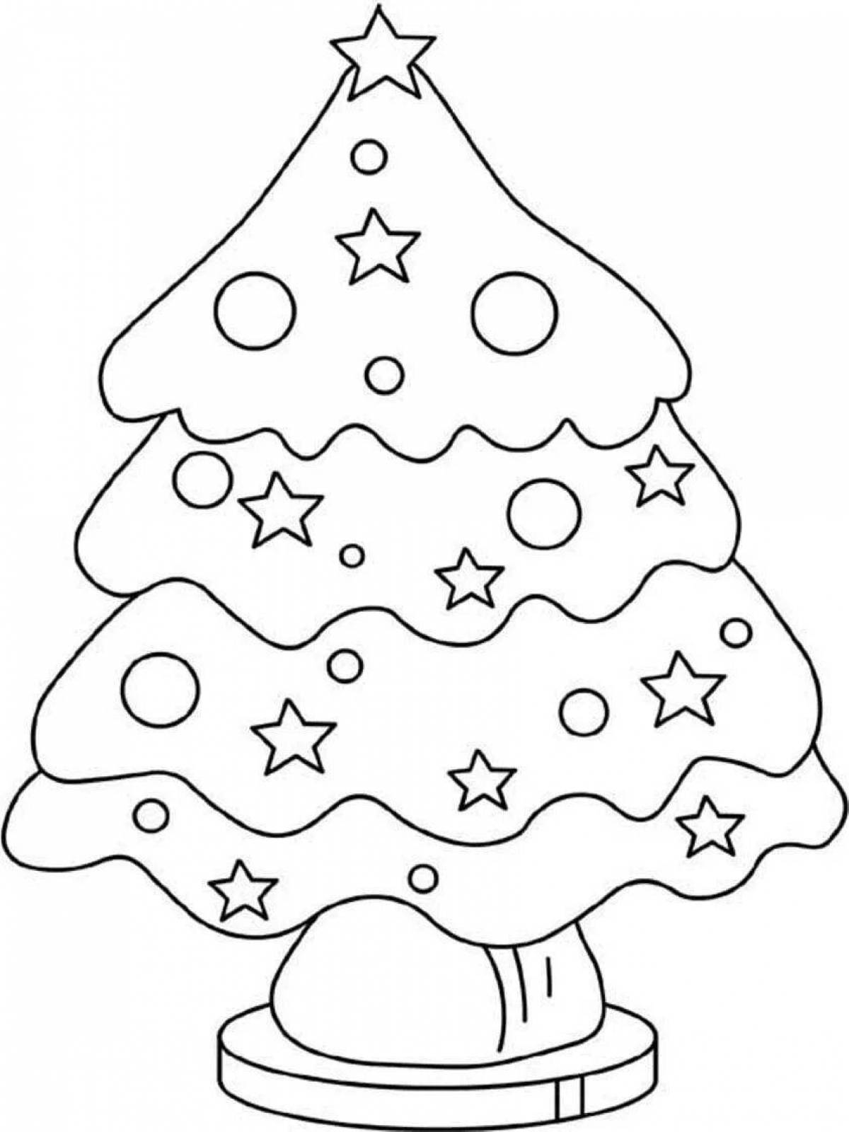 A playful Christmas tree coloring page for 3-4 year olds