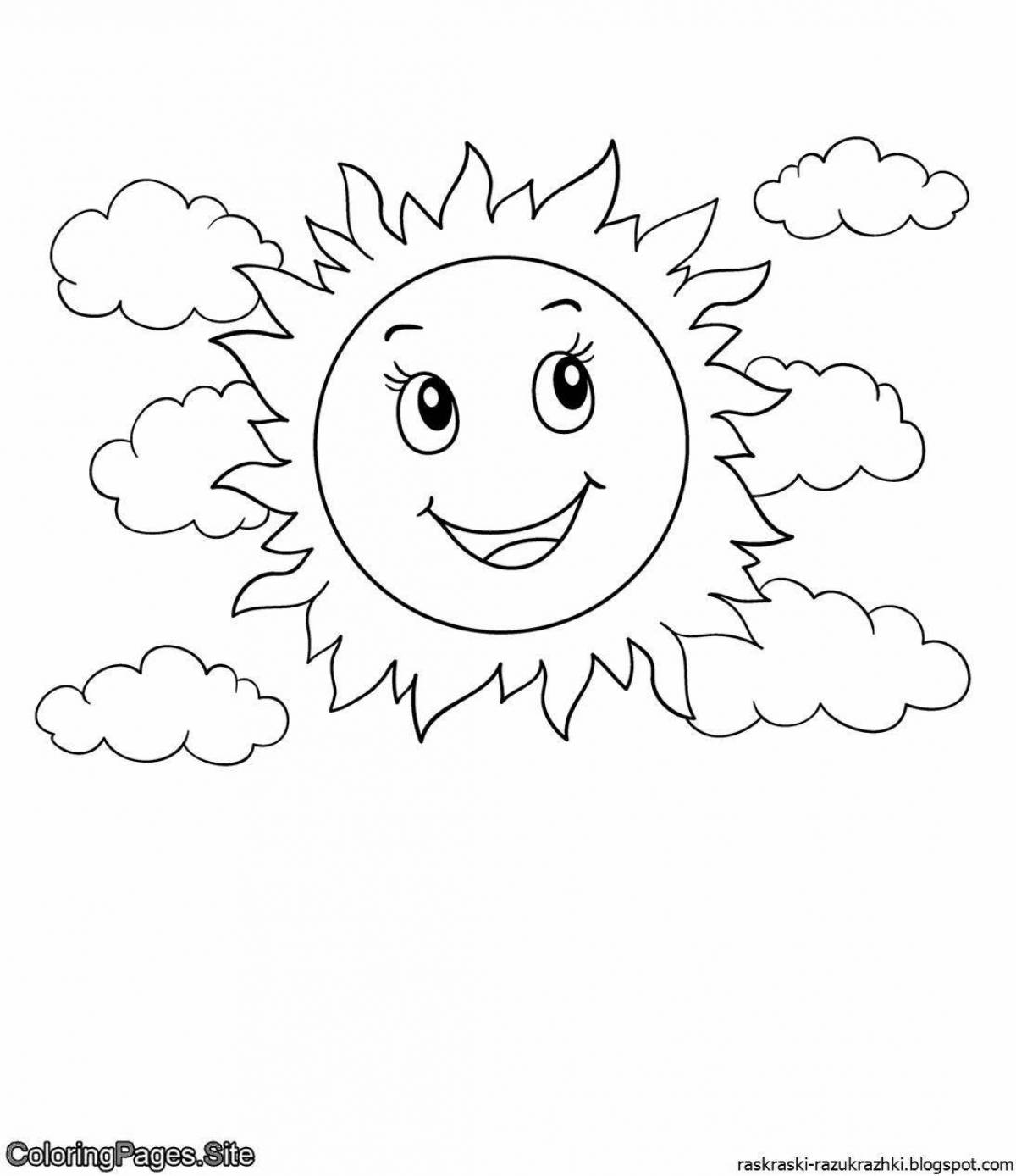 Веселая раскраска солнышко для детей 3-4 лет