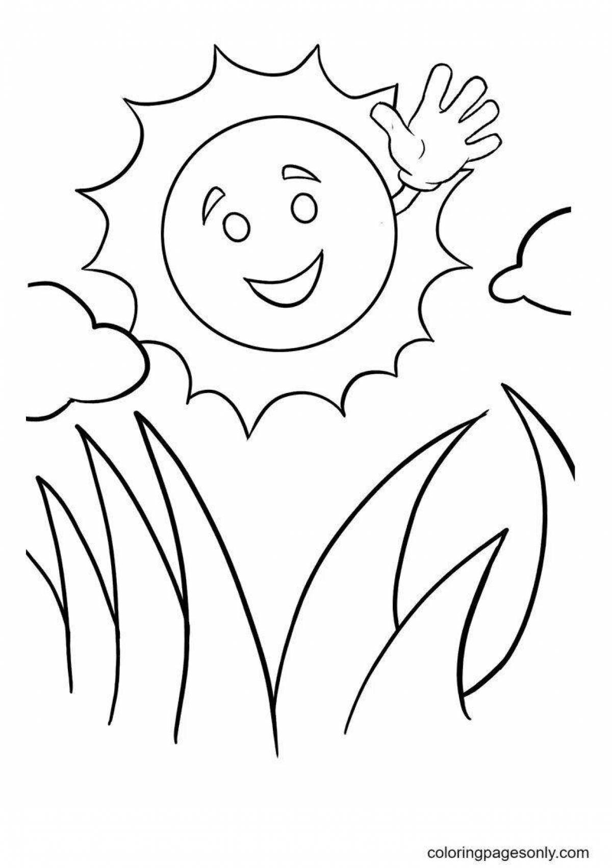 Радостная раскраска солнце для детей 3-4 лет